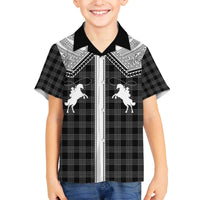 Aloha Hawaii Cowboys Paniolo Family Matching Off The Shoulder Long Sleeve Dress and Hawaiian Shirt Black Palaka - Polynesian Pride