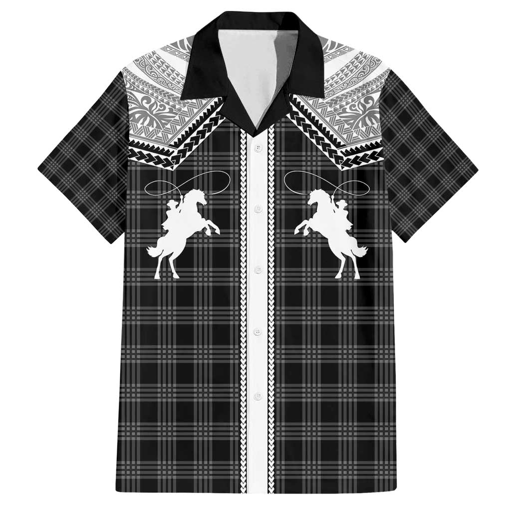 Aloha Hawaii Cowboys Paniolo Family Matching Off Shoulder Maxi Dress and Hawaiian Shirt Black Palaka - Polynesian Pride