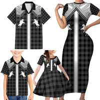 Aloha Hawaii Cowboys Paniolo Family Matching Short Sleeve Bodycon Dress and Hawaiian Shirt Black Palaka - Polynesian Pride
