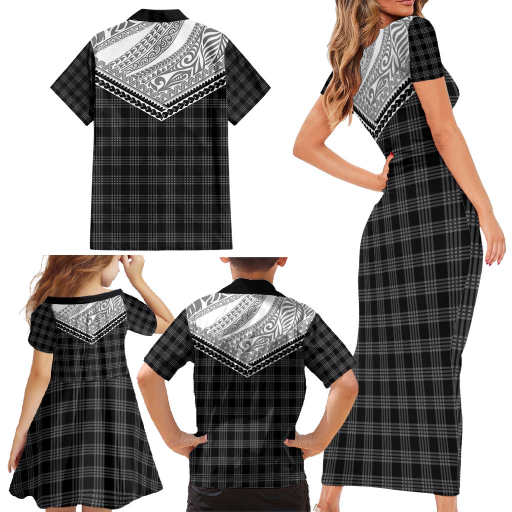 Aloha Hawaii Cowboys Paniolo Family Matching Short Sleeve Bodycon Dress and Hawaiian Shirt Black Palaka - Polynesian Pride