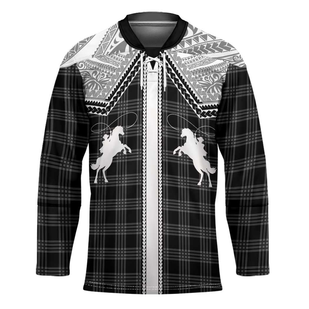 Aloha Hawaii Cowboys Paniolo Hockey Jersey Black Palaka - Polynesian Pride