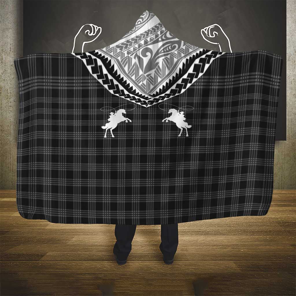 Aloha Hawaii Cowboys Paniolo Hooded Blanket Black Palaka - Polynesian Pride