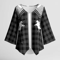 Aloha Hawaii Cowboys Paniolo Kimono Sleeve Blouse Black Palaka - Polynesian Pride