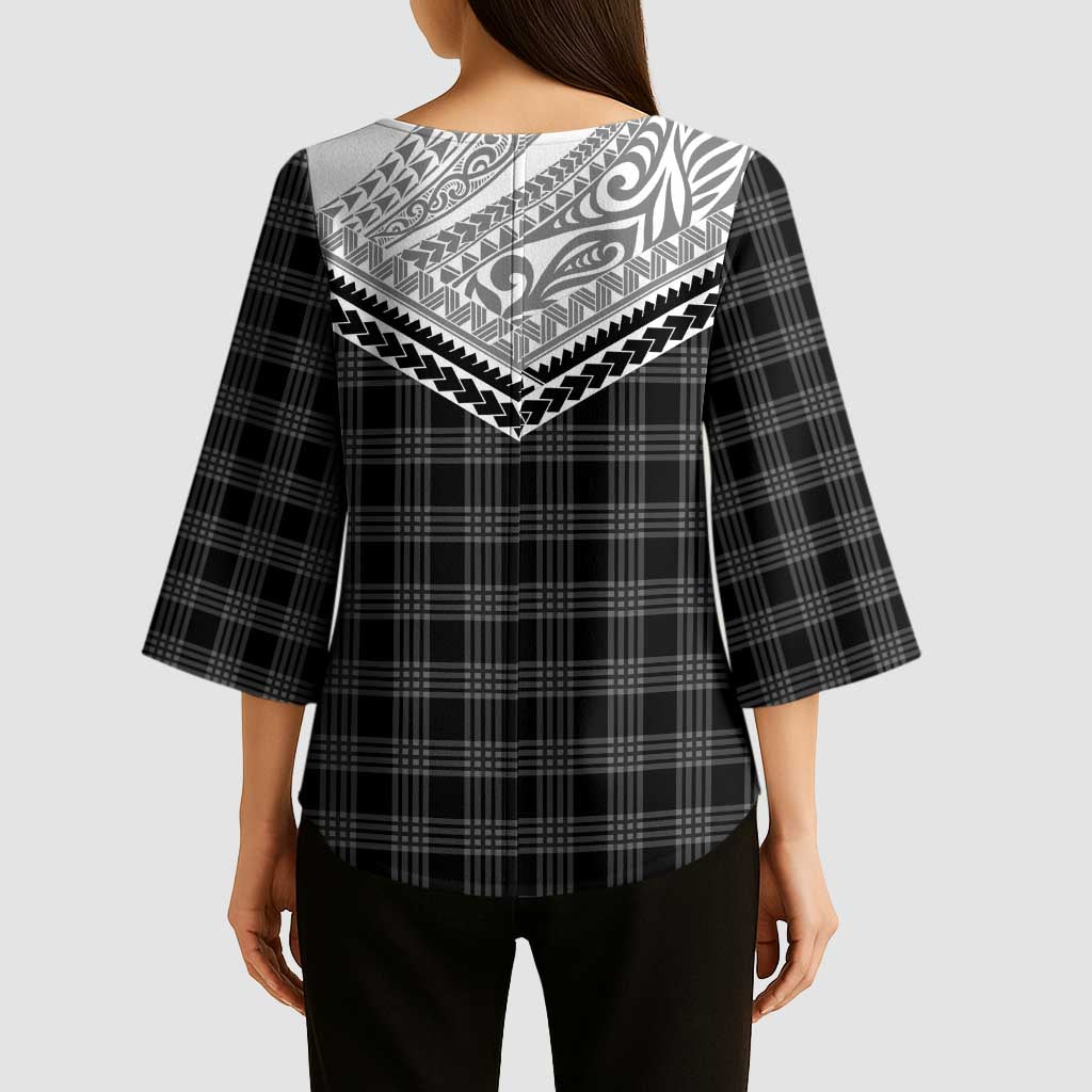 Aloha Hawaii Cowboys Paniolo Kimono Sleeve Blouse Black Palaka - Polynesian Pride