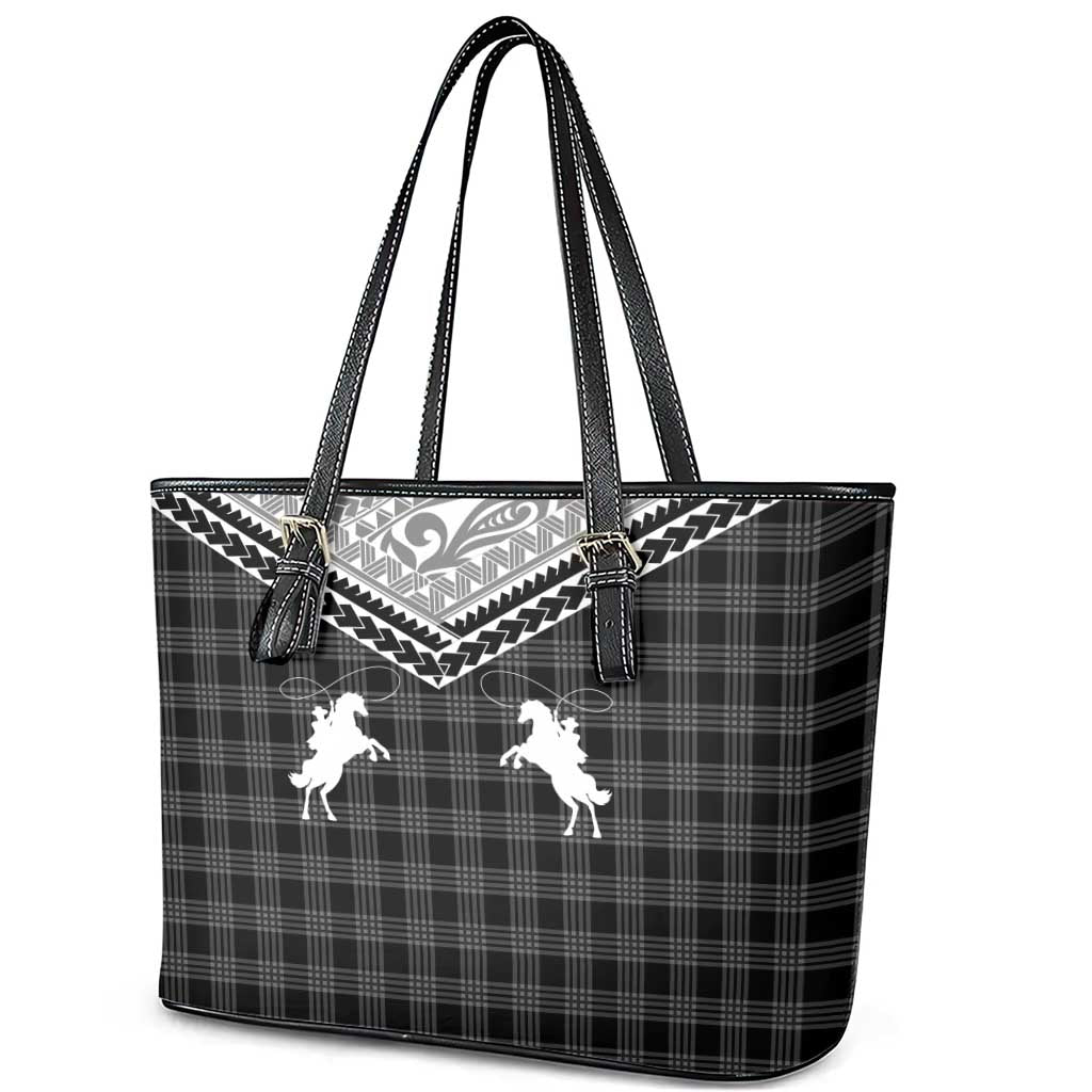 Aloha Hawaii Cowboys Paniolo Leather Tote Bag Black Palaka - Polynesian Pride