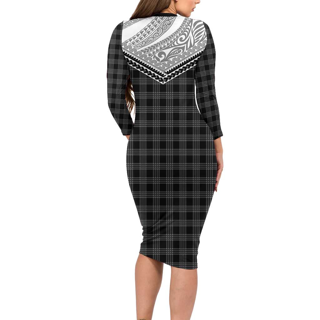 Aloha Hawaii Cowboys Paniolo Long Sleeve Bodycon Dress Black Palaka - Polynesian Pride