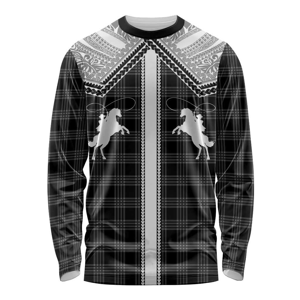 Aloha Hawaii Cowboys Paniolo Long Sleeve Shirt Black Palaka - Polynesian Pride