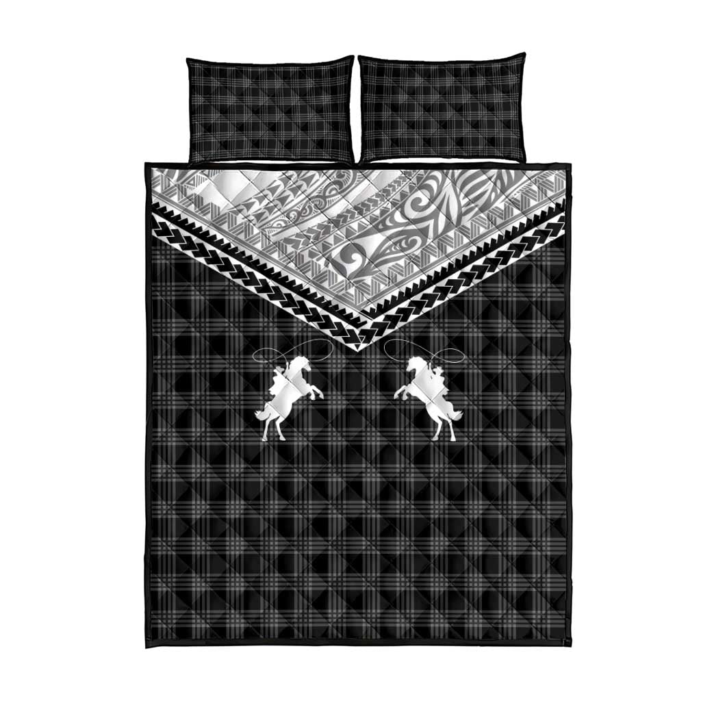 Aloha Hawaii Cowboys Paniolo Quilt Bed Set Black Palaka - Polynesian Pride