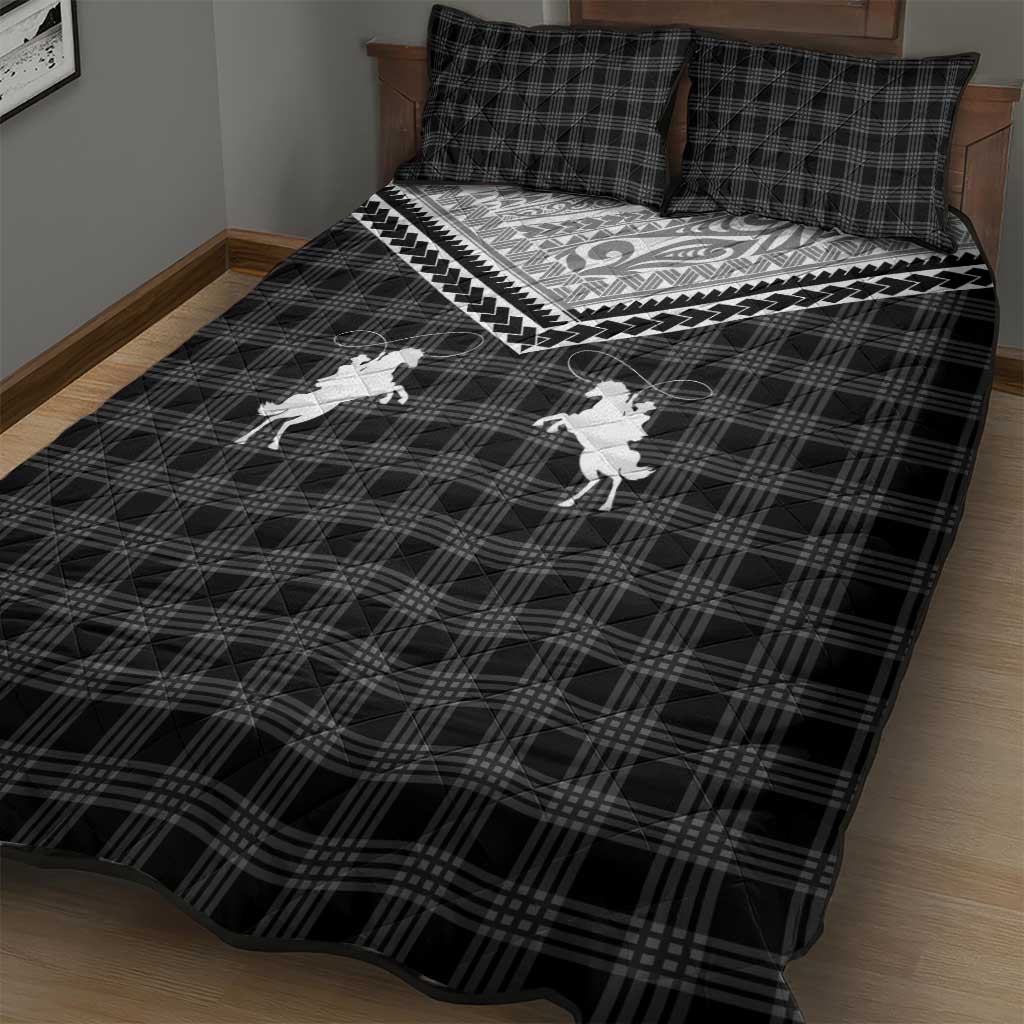 Aloha Hawaii Cowboys Paniolo Quilt Bed Set Black Palaka - Polynesian Pride