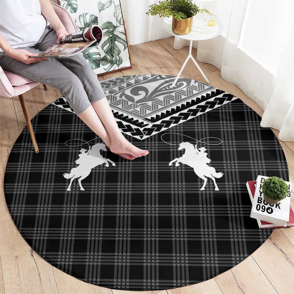 Aloha Hawaii Cowboys Paniolo Round Carpet Black Palaka - Polynesian Pride