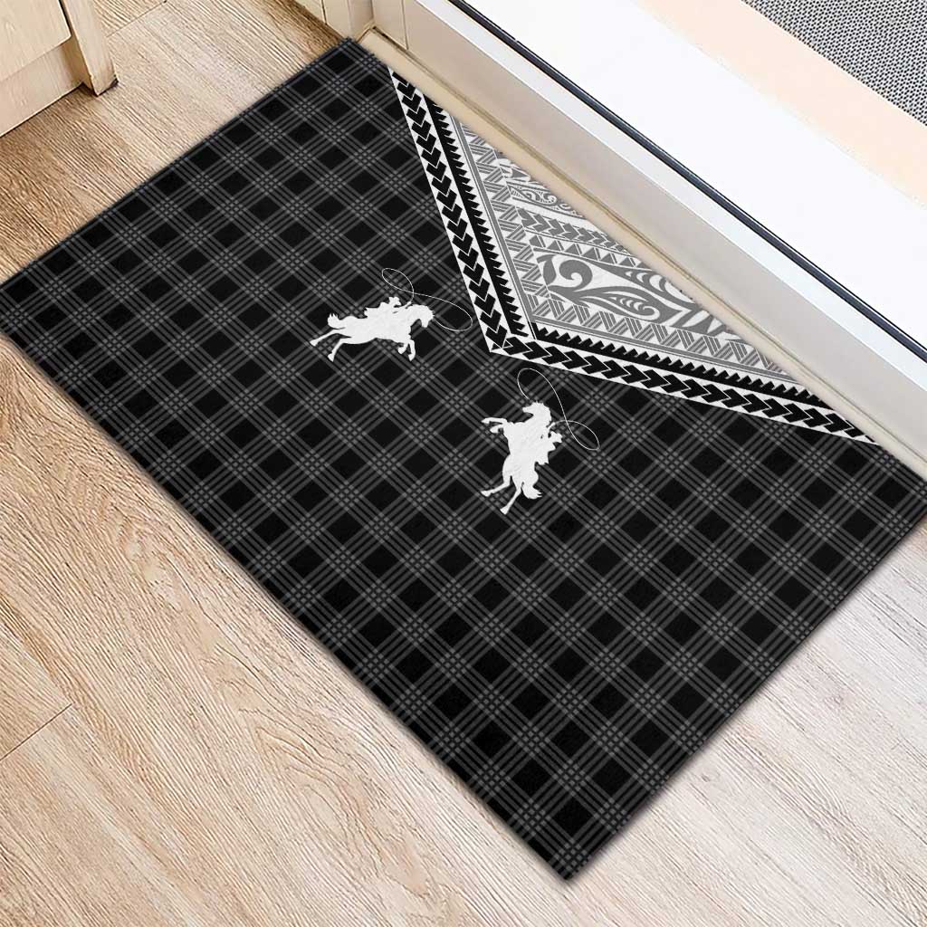 Aloha Hawaii Cowboys Paniolo Rubber Doormat Black Palaka - Polynesian Pride