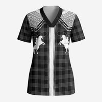 Aloha Hawaii Cowboys Paniolo Scrub Top Black Palaka - Polynesian Pride