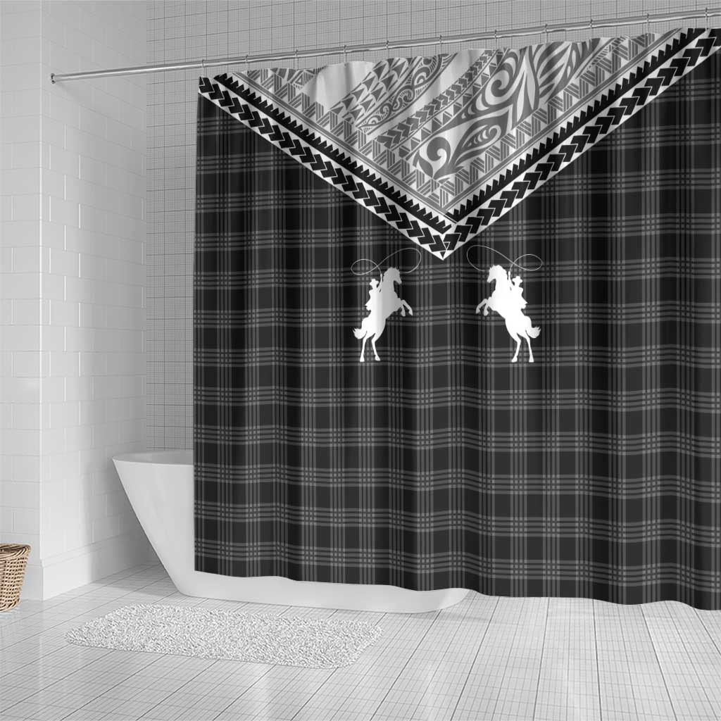 Aloha Hawaii Cowboys Paniolo Shower Curtain Black Palaka - Polynesian Pride