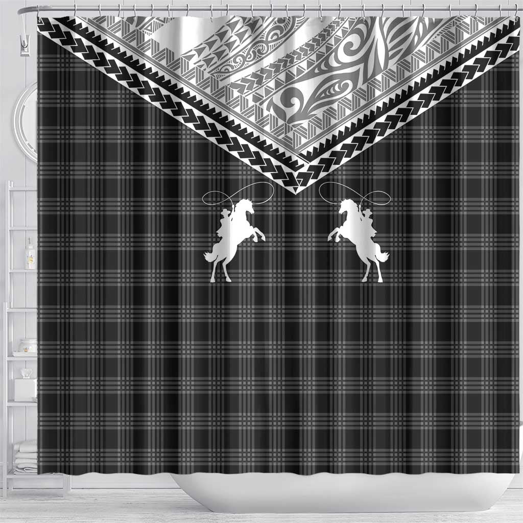 Aloha Hawaii Cowboys Paniolo Shower Curtain Black Palaka - Polynesian Pride