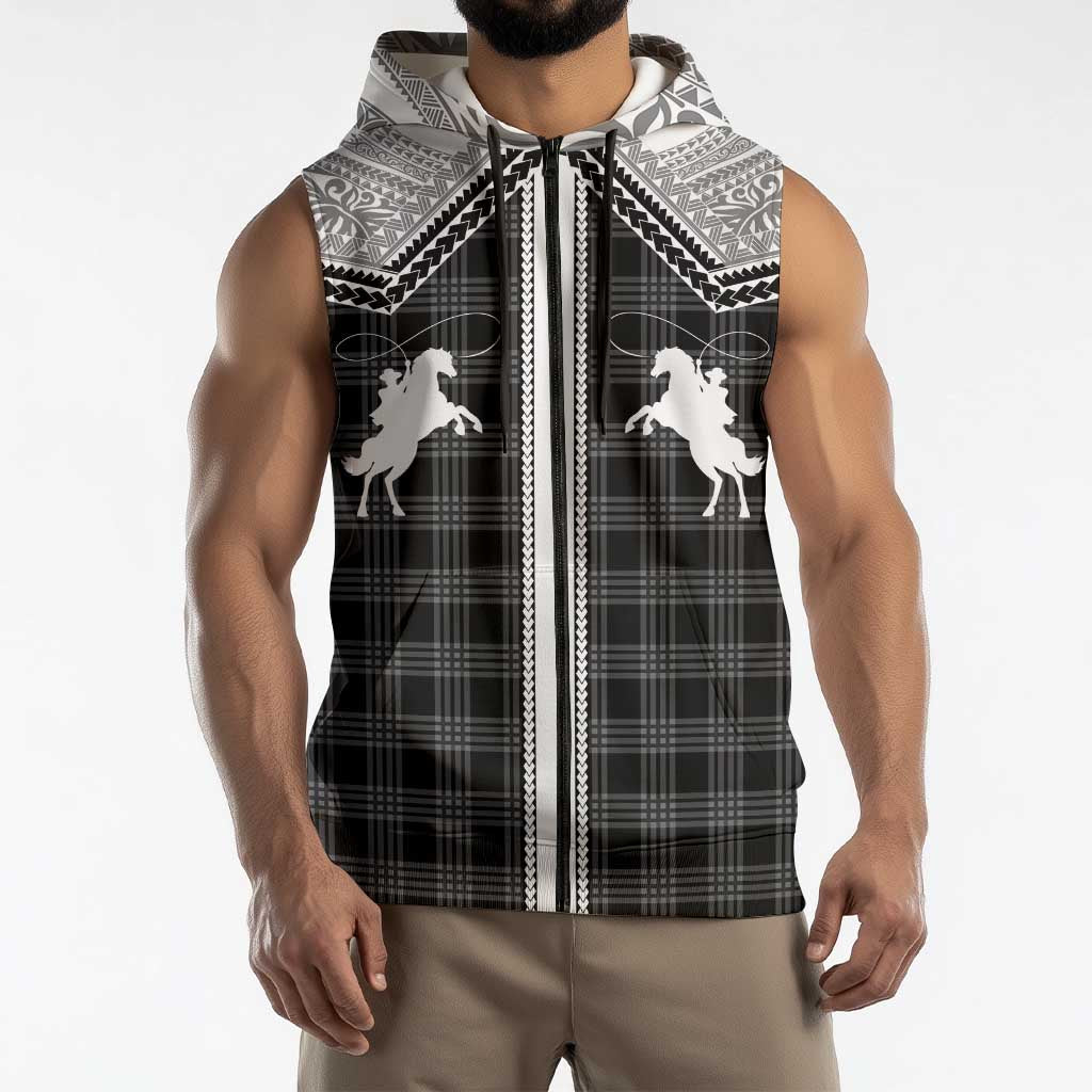 Aloha Hawaii Cowboys Paniolo Sleeveless Zip Hoodie Black Palaka LT7 - Polynesian Pride