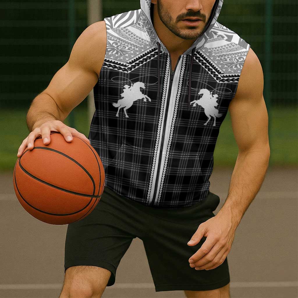 Aloha Hawaii Cowboys Paniolo Sleeveless Zip Hoodie Black Palaka LT7 - Polynesian Pride