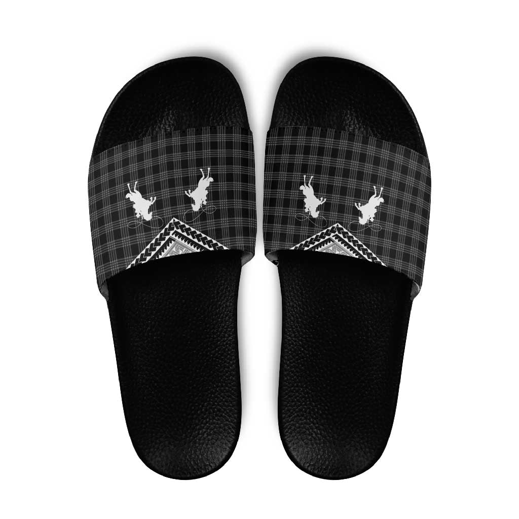 Aloha Hawaii Cowboys Paniolo Slide Sandals Black Palaka - Polynesian Pride