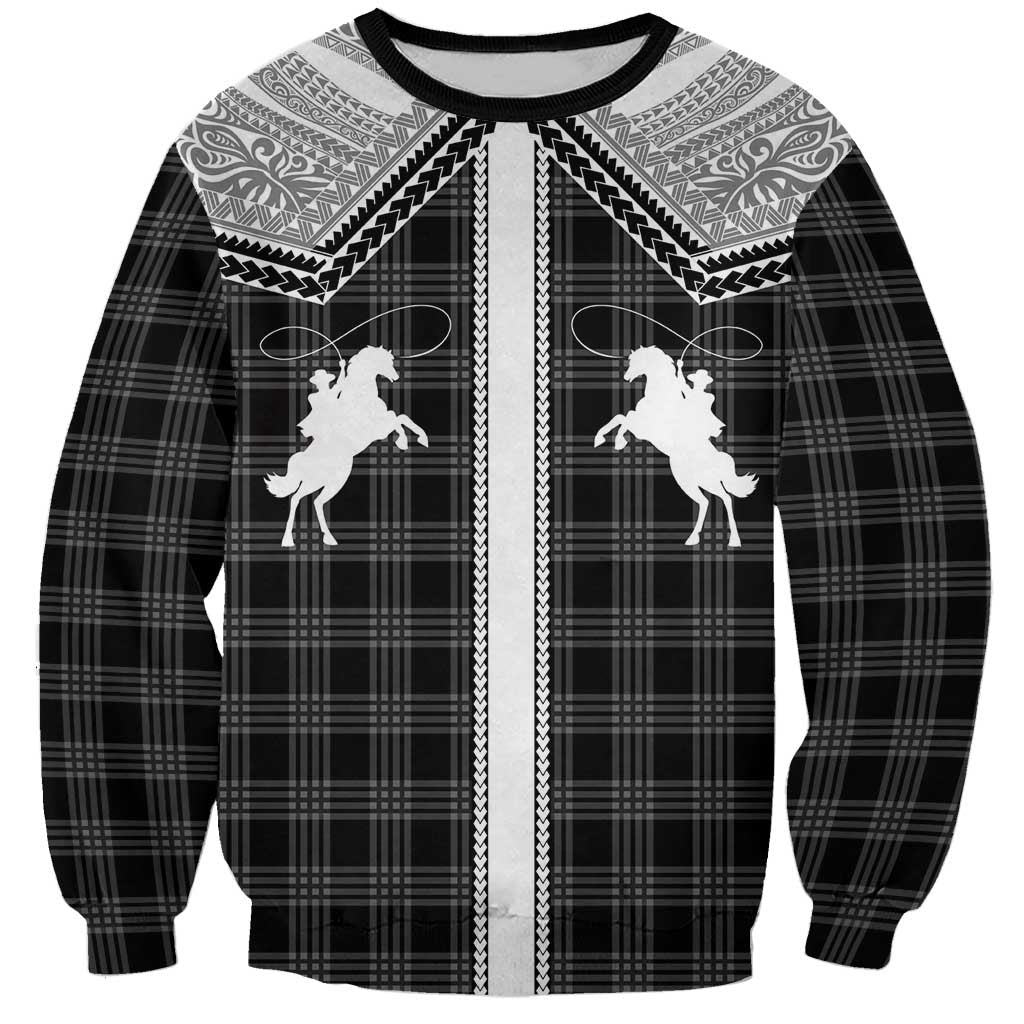 Aloha Hawaii Cowboys Paniolo Sweatshirt Black Palaka LT7 Unisex Black - Polynesian Pride