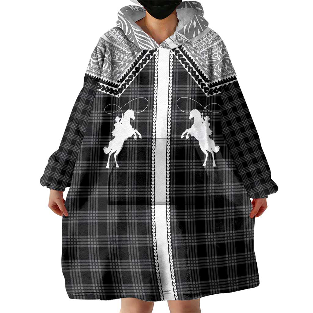 Aloha Hawaii Cowboys Paniolo Wearable Blanket Hoodie Black Palaka LT7 - Polynesian Pride
