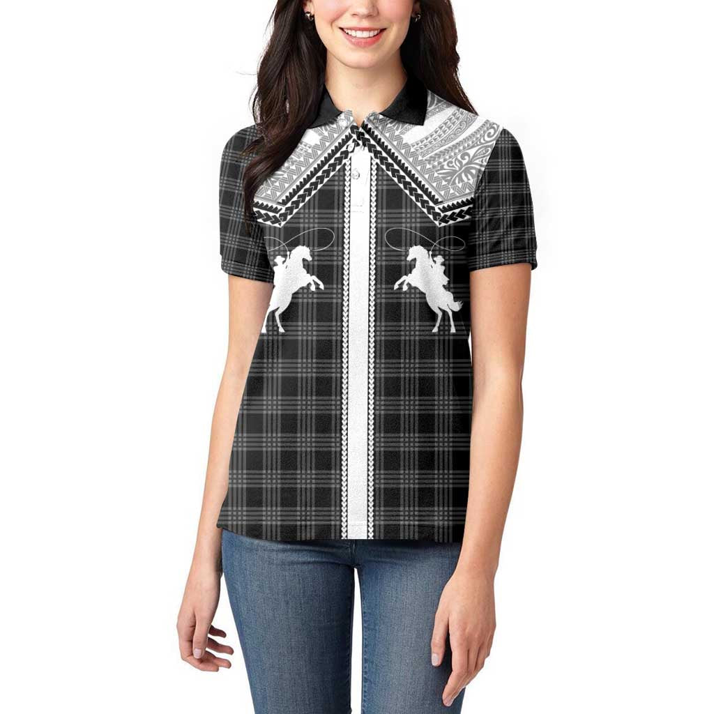 Aloha Hawaii Cowboys Paniolo Women Polo Shirt Black Palaka - Polynesian Pride