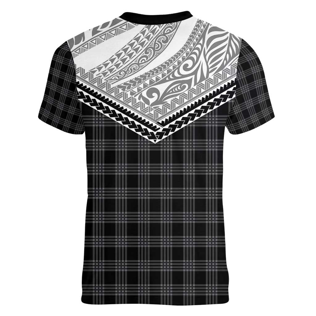 Aloha Hawaii Cowboys Paniolo Women V-Neck T-Shirt Black Palaka - Polynesian Pride