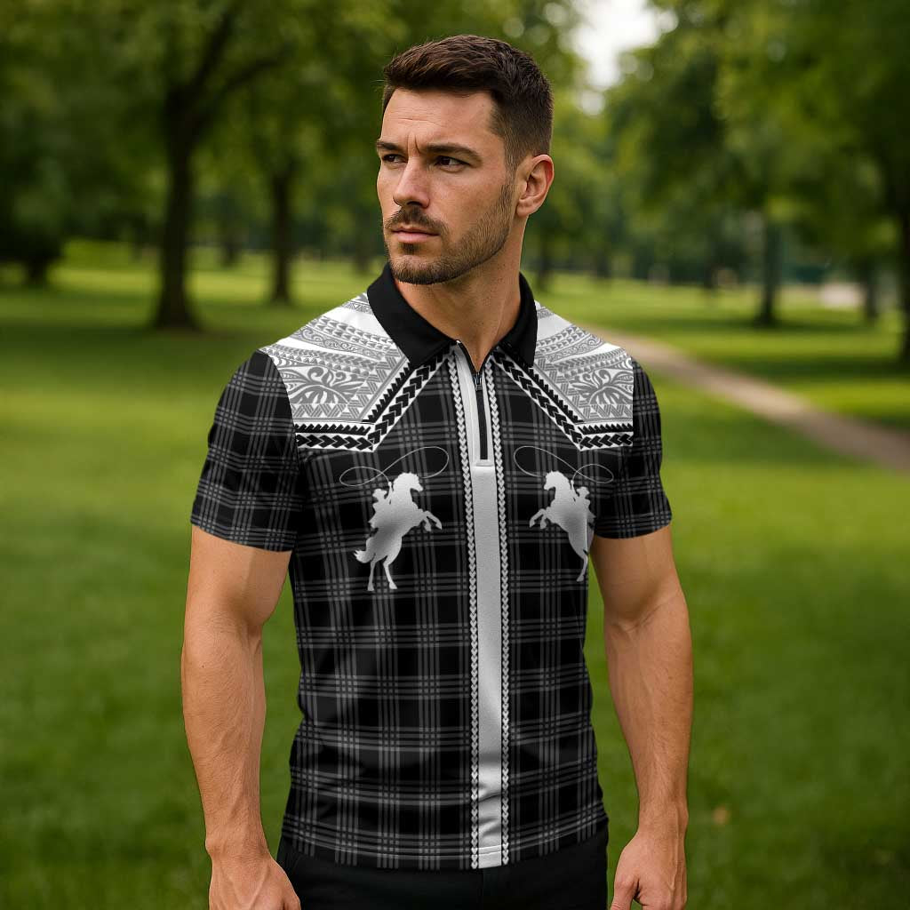 Aloha Hawaii Cowboys Paniolo Zipper Polo Shirt Black Palaka LT7 - Polynesian Pride