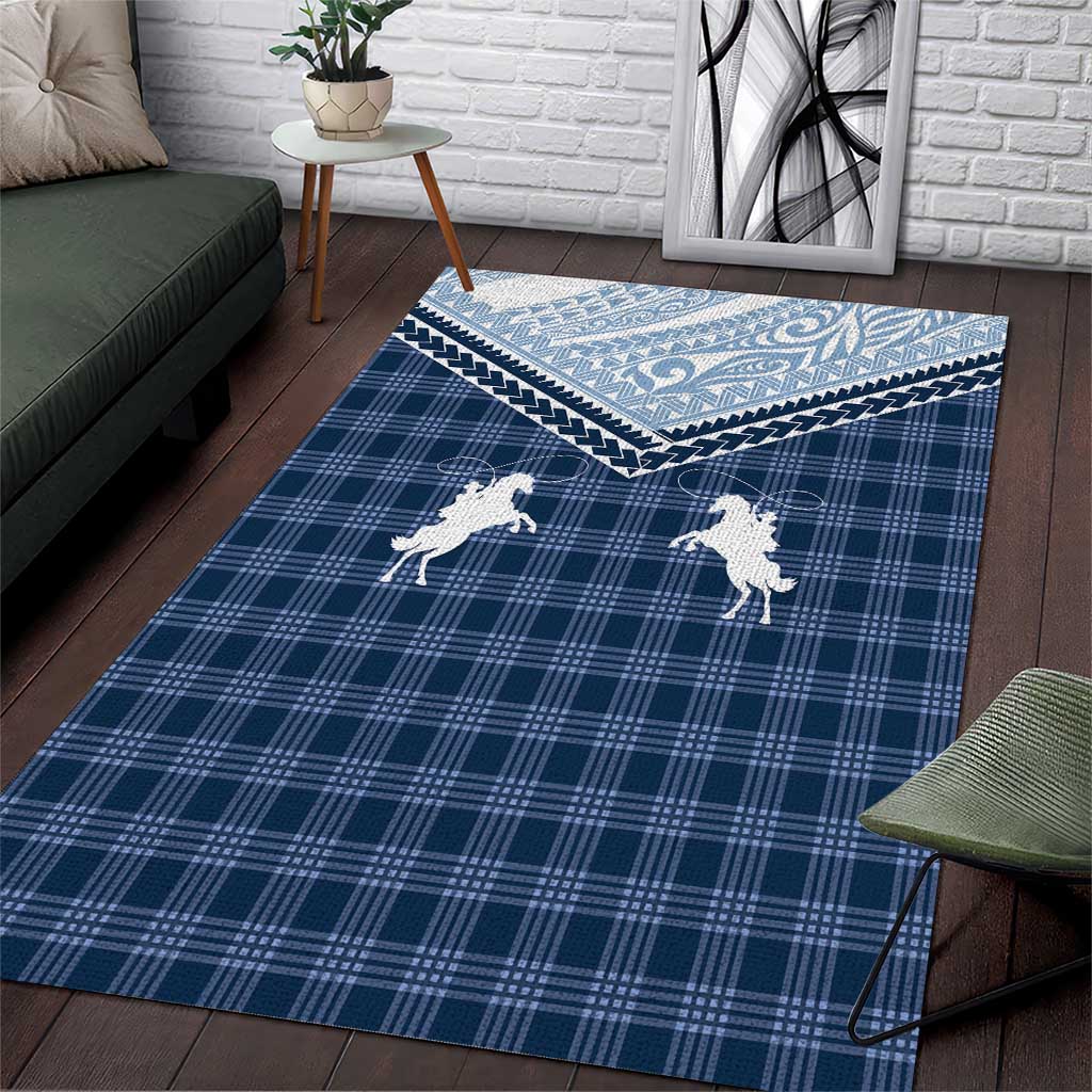 Aloha Hawaii Cowboys Paniolo Area Rug Navy Blue Palaka - Polynesian Pride