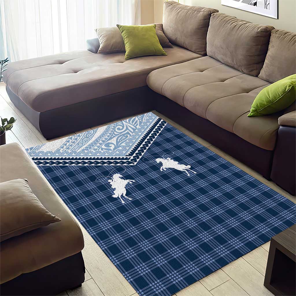 Aloha Hawaii Cowboys Paniolo Area Rug Navy Blue Palaka - Polynesian Pride