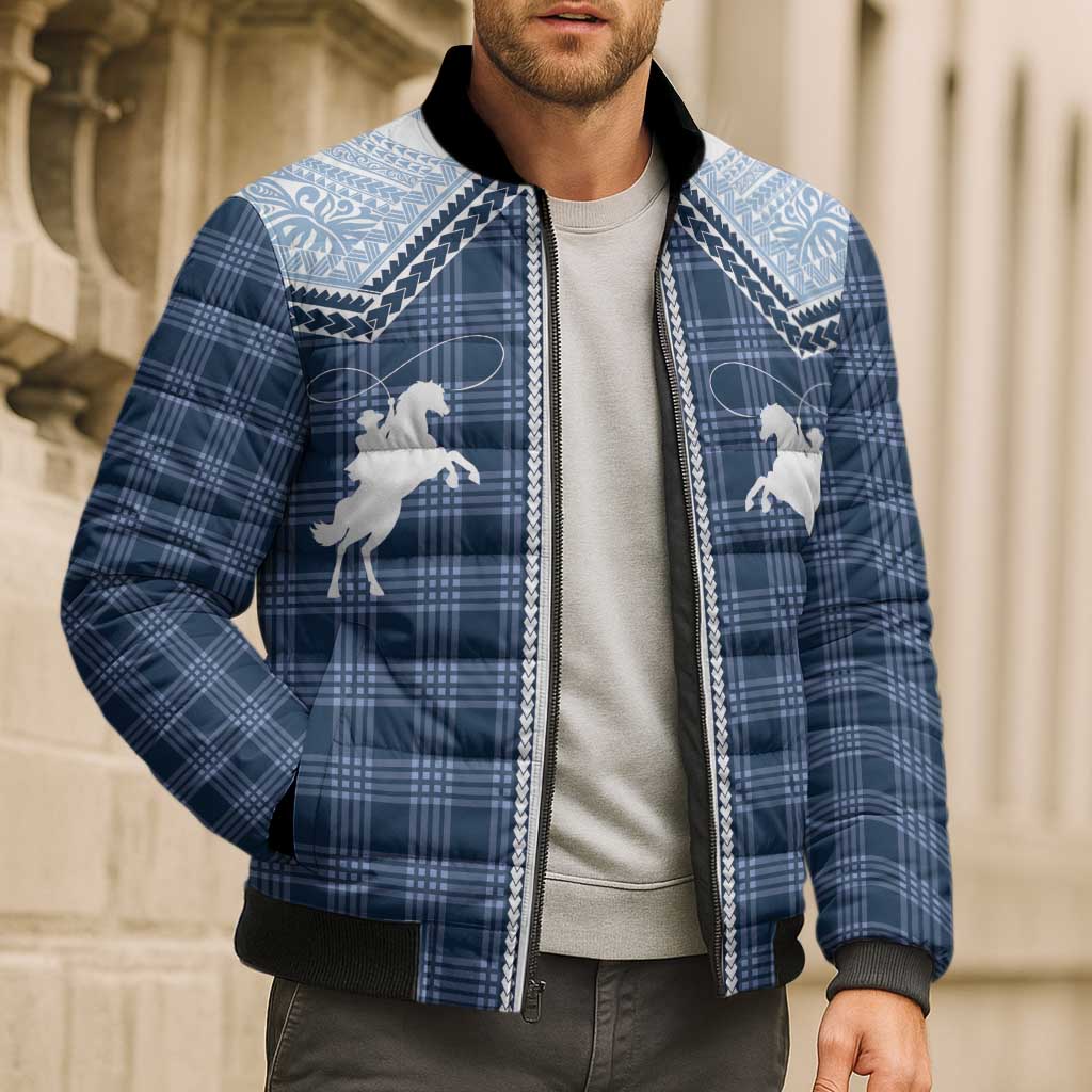 Aloha Hawaii Cowboys Paniolo Bomber Puffer Jacket Navy Blue Palaka - Polynesian Pride