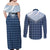 Aloha Hawaii Cowboys Paniolo Couples Matching Off Shoulder Maxi Dress and Long Sleeve Button Shirt Navy Blue Palaka - Polynesian Pride