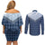 Aloha Hawaii Cowboys Paniolo Couples Matching Off Shoulder Short Dress and Long Sleeve Button Shirt Navy Blue Palaka - Polynesian Pride