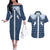 Aloha Hawaii Cowboys Paniolo Couples Matching Off The Shoulder Long Sleeve Dress and Hawaiian Shirt Navy Blue Palaka - Polynesian Pride
