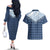 Aloha Hawaii Cowboys Paniolo Couples Matching Off The Shoulder Long Sleeve Dress and Hawaiian Shirt Navy Blue Palaka - Polynesian Pride