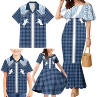 Aloha Hawaii Cowboys Paniolo Family Matching Mermaid Dress and Hawaiian Shirt Navy Blue Palaka - Polynesian Pride