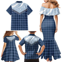 Aloha Hawaii Cowboys Paniolo Family Matching Mermaid Dress and Hawaiian Shirt Navy Blue Palaka - Polynesian Pride