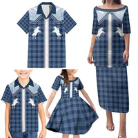 Aloha Hawaii Cowboys Paniolo Family Matching Puletasi and Hawaiian Shirt Navy Blue Palaka - Polynesian Pride