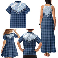 Aloha Hawaii Cowboys Paniolo Family Matching Tank Maxi Dress and Hawaiian Shirt Navy Blue Palaka - Polynesian Pride