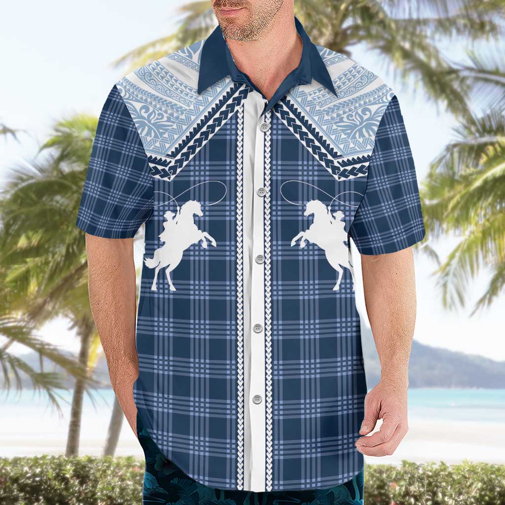 Aloha Hawaii Cowboys Paniolo Hawaiian Shirt Navy Blue Palaka - Polynesian Pride