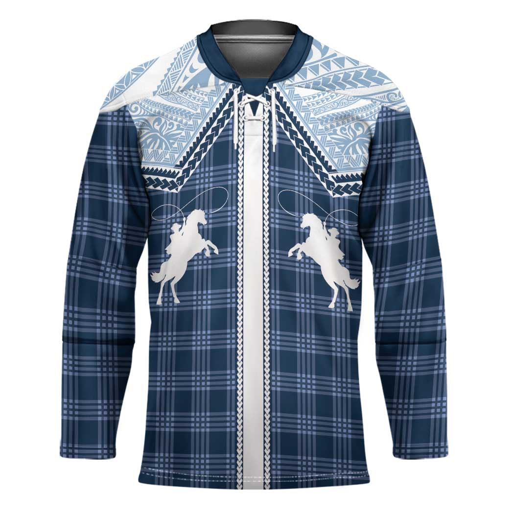 Aloha Hawaii Cowboys Paniolo Hockey Jersey Navy Blue Palaka - Polynesian Pride