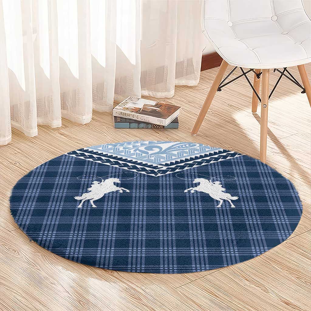 Aloha Hawaii Cowboys Paniolo Round Carpet Navy Blue Palaka - Polynesian Pride