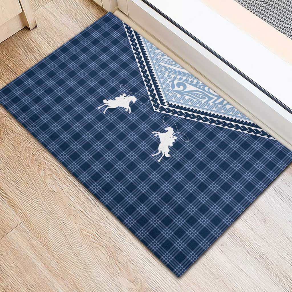 Aloha Hawaii Cowboys Paniolo Rubber Doormat Navy Blue Palaka - Polynesian Pride