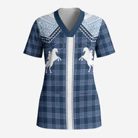 Aloha Hawaii Cowboys Paniolo Scrub Top Navy Blue Palaka - Polynesian Pride