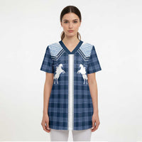 Aloha Hawaii Cowboys Paniolo Scrub Top Navy Blue Palaka - Polynesian Pride