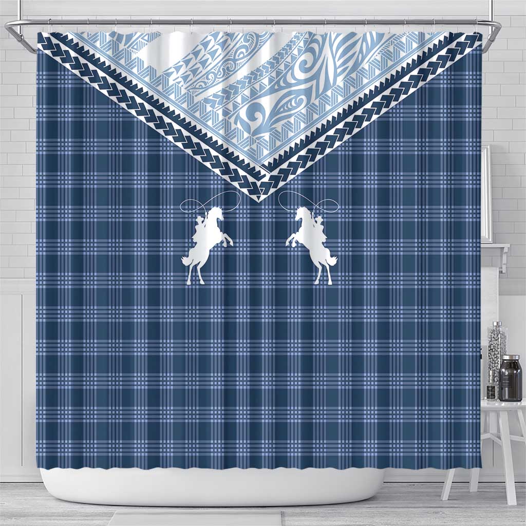 Aloha Hawaii Cowboys Paniolo Shower Curtain Navy Blue Palaka - Polynesian Pride