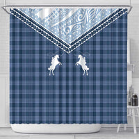 Aloha Hawaii Cowboys Paniolo Shower Curtain Navy Blue Palaka - Polynesian Pride
