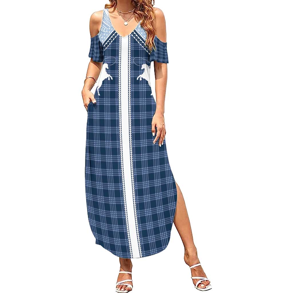 Aloha Hawaii Cowboys Paniolo Summer Maxi Dress Navy Blue Palaka - Polynesian Pride