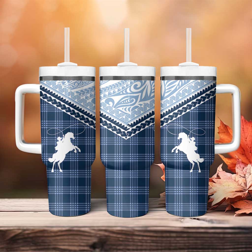 Aloha Hawaii Cowboys Paniolo Tumbler With Handle Navy Blue Palaka - Polynesian Pride