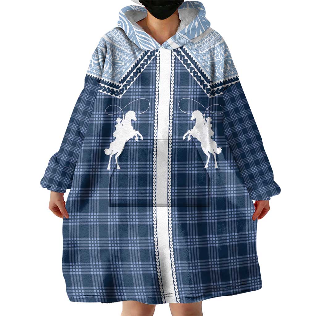 Aloha Hawaii Cowboys Paniolo Wearable Blanket Hoodie Navy Blue Palaka LT7 - Polynesian Pride