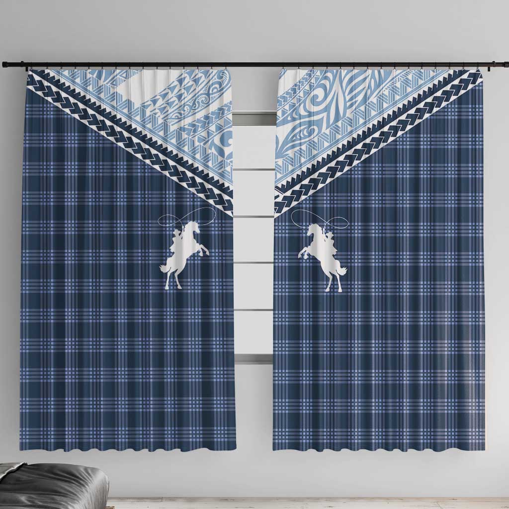 Aloha Hawaii Cowboys Paniolo Window Curtain Navy Blue Palaka - Polynesian Pride