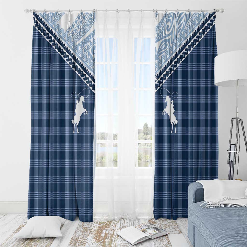 Aloha Hawaii Cowboys Paniolo Window Curtain Navy Blue Palaka - Polynesian Pride